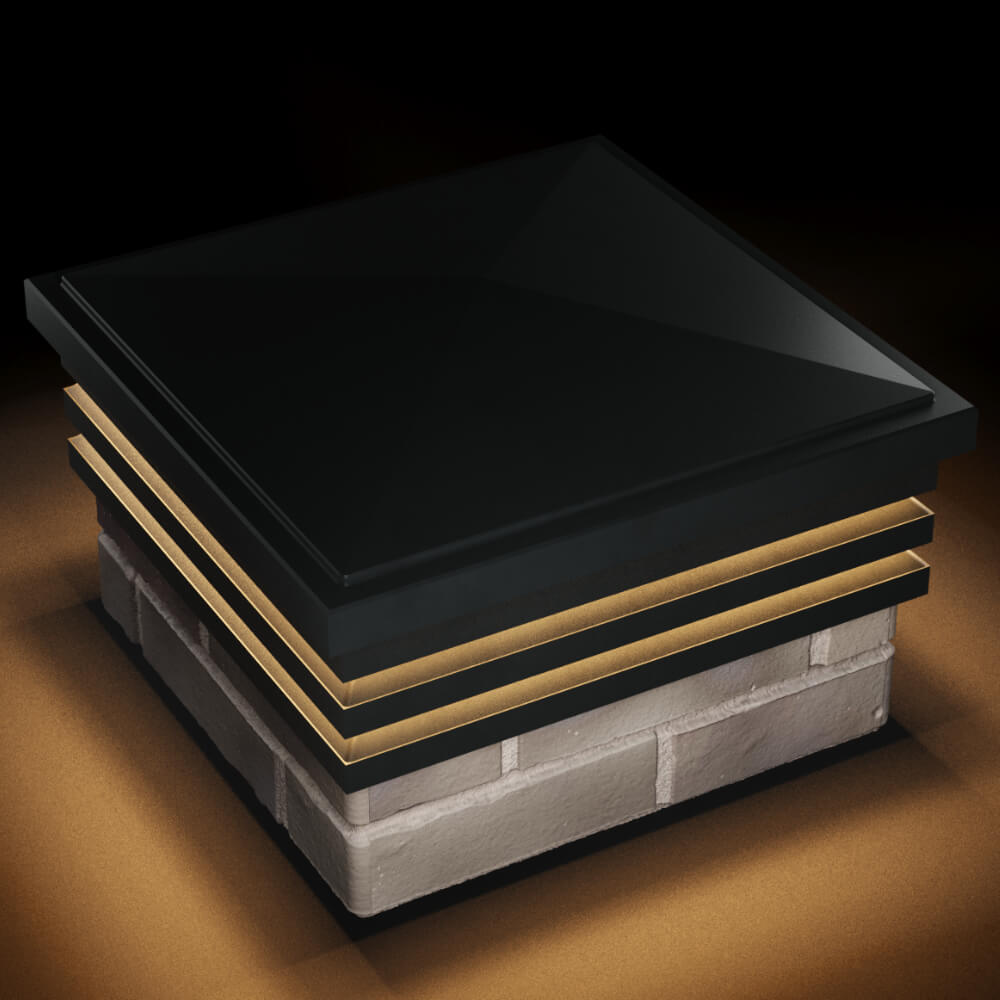 Колпак Zking Бона ХайТек Черный на столб 1.5х1.5 кирпича (385х385мм) с подсветкой в Таганроге фото