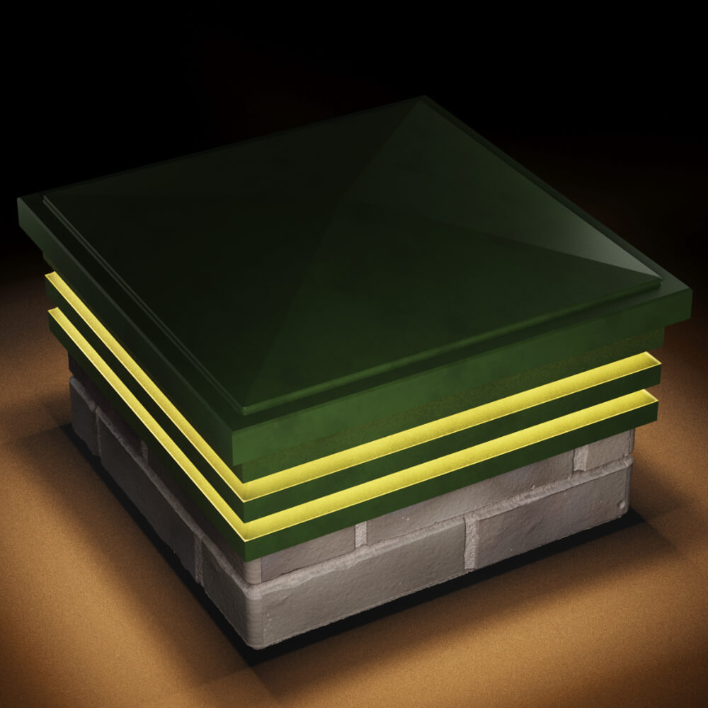 Колпак Zking Бона ХайТек Зеленый на столб 1.5х1.5 кирпича (385х385мм) с подсветкой в Таганроге фото