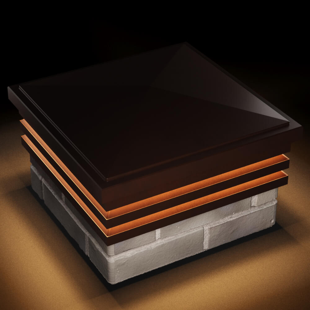 Колпак Zking Бона ХайТек Коричневый на столб 1.5х1.5 кирпича (385х385мм) с подсветкой в Таганроге фото