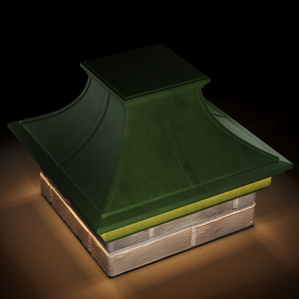 Колпак Zking Монблан Премиум Зеленый на столб 1.5х1.5 кирпича (385х385мм) с подсветкой в Таганроге фото