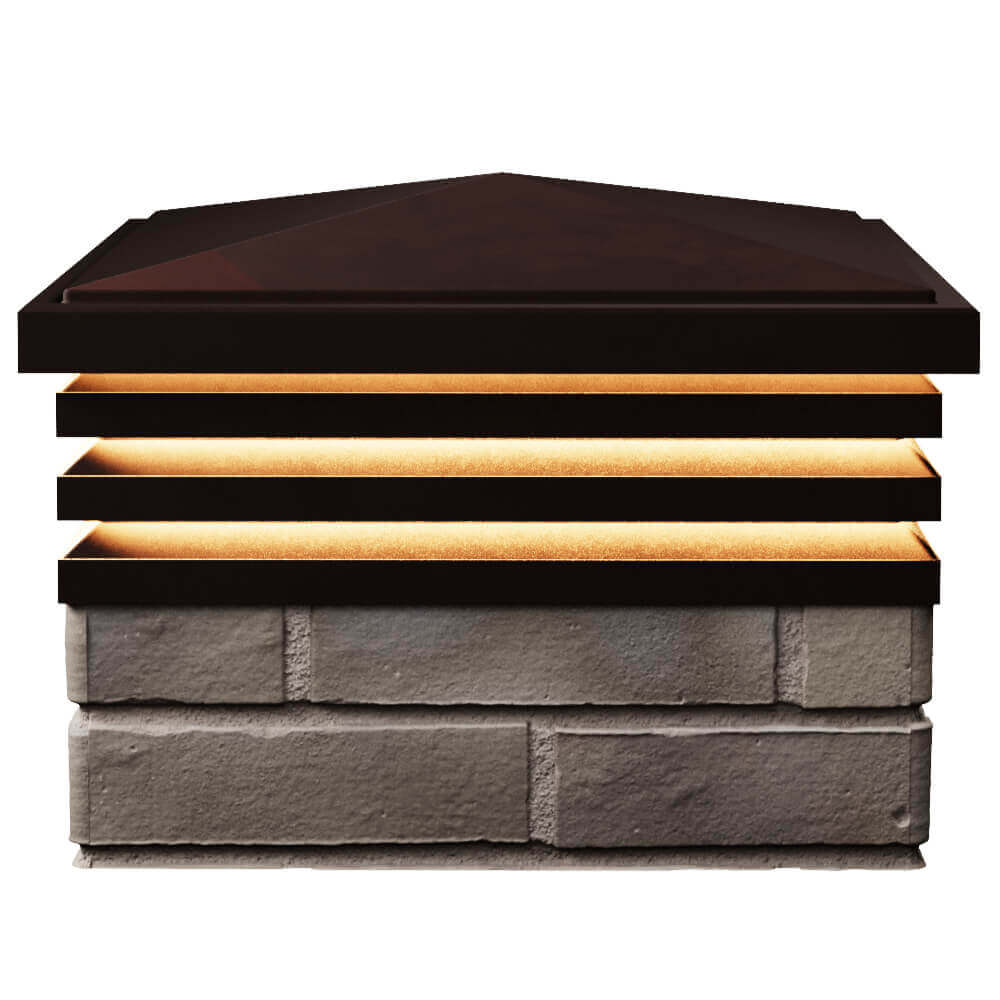 Колпак Zking Бона ХайТек Коричневый на столб 1.5х1.5 кирпича (385х385мм) с подсветкой в Таганроге фото